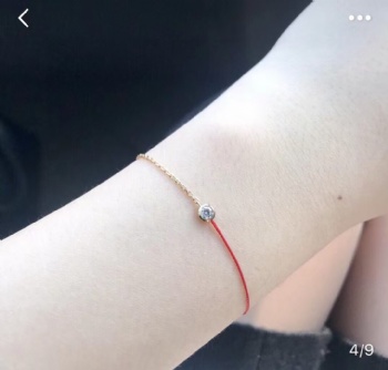 Lucky Red String Bracelet 18K Gold Bubble Design French Style Red Rope Bracelet New Year Anniversary Couple Gift for Him Her