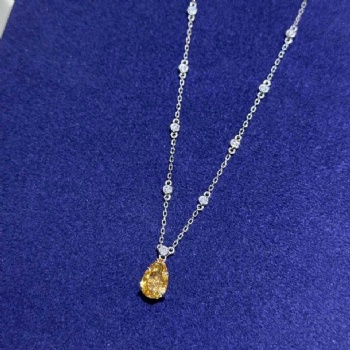Luxury Socialite Style Pt950 Platinum Lab‑Grown Fancy Yellow Diamond Teardrop Pendant Necklace Ring Jewelry Set Gift