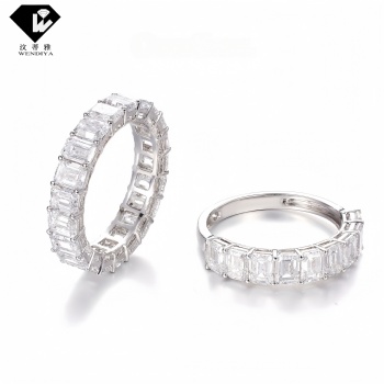 18K White Gold Eternity Band Ring Full‑Pavé Emerald‑Cut Lab‑Grown Diamond Stackable Ring Icy Sugar‑Shape Diamond Jewelry Gift for Girlfriend