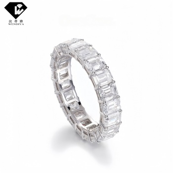 18K White Gold Eternity Band Ring Full‑Pavé Emerald‑Cut Lab‑Grown Diamond Stackable Ring Icy Sugar‑Shape Diamond Jewelry Gift for Girlfriend