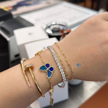 18K Gold Lucky Butterfly Lab‑Grown Diamond Tennis Bracelet Stackable Gift for Women