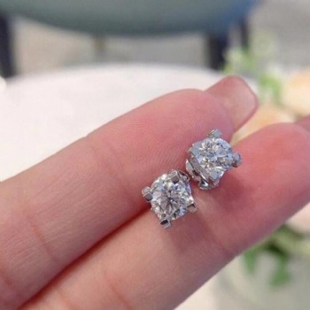 Men Women 18K Real Gold Solitaire Lab‑Grown Diamond Stud Earrings Friction Back 4‑Prong 6‑Prong Bull‑Head Setting Single Diamond Ear Jewelry